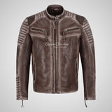 DISTRESSED BREW Mens Leather Biker Jacket Waxed Vintage Effect