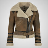 GEREN Women Shearling Jacket Vintage B3 Aviator Sheepskin Jacket