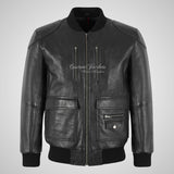 MACON Men's Leather Bomber Jacket Black Soft Lamb Leather