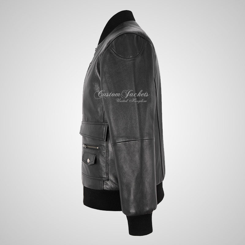 MACON Men's Leather Bomber Jacket Black Soft Lamb Leather