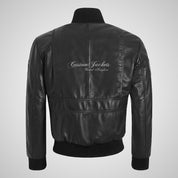 TOP GUN Leather Bomber Flight Jacket in Black