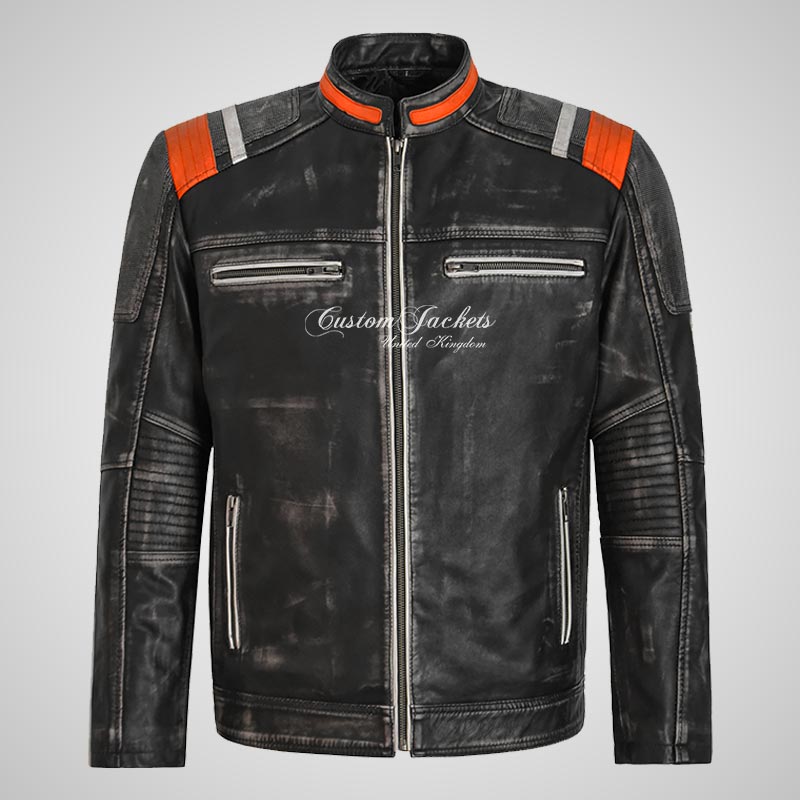 ERACLASSIC Men's Vintage Leather Racer Jacket