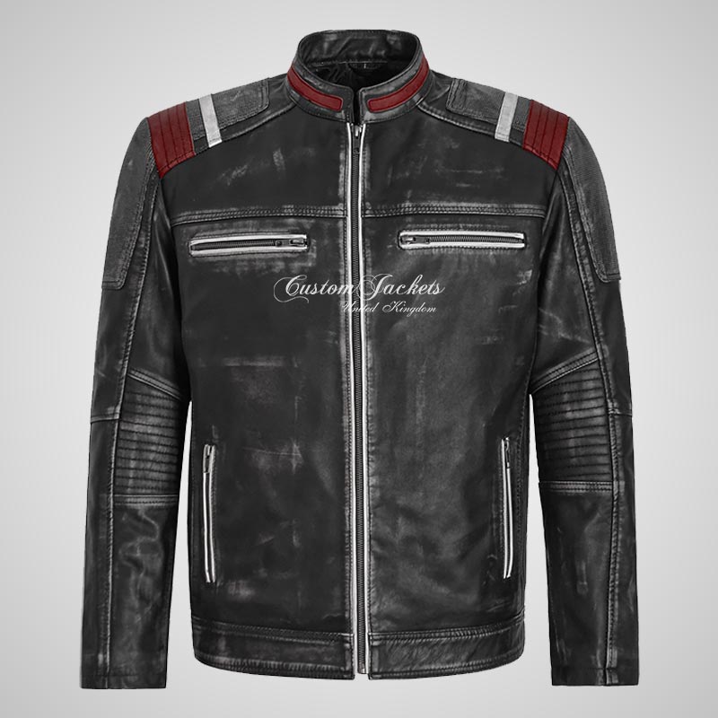 ERACLASSIC Men's Vintage Leather Racer Jacket