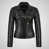 TOLEDO Ladies Black Biker Leather Jacket Soft Real Leather