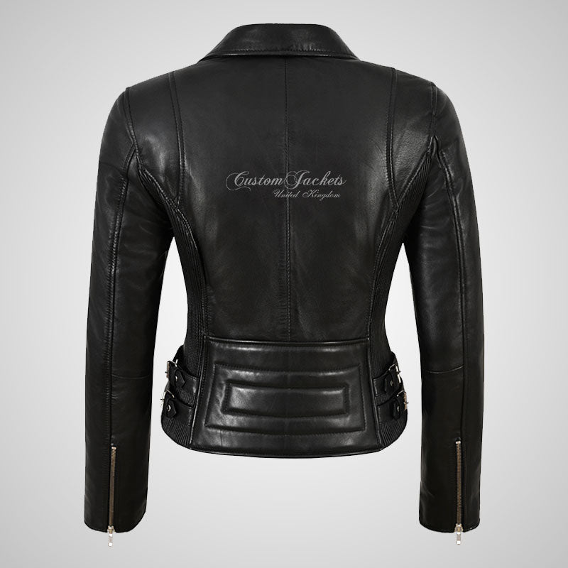 TOLEDO Ladies Black Biker Leather Jacket Soft Real Leather