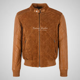 BRYSON Mens Leather and Suede Bomber Jacket Varsity Quilted Jacket