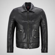 WRAITH Classic Mens Leather Jacket Black Soft Leather