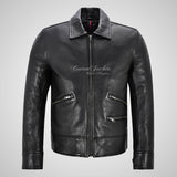 WRAITH Classic Mens Leather Jacket Black Soft Leather