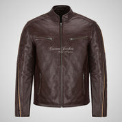 ARTURO Men’s Brown Leather Racer Jacket - Cowhide