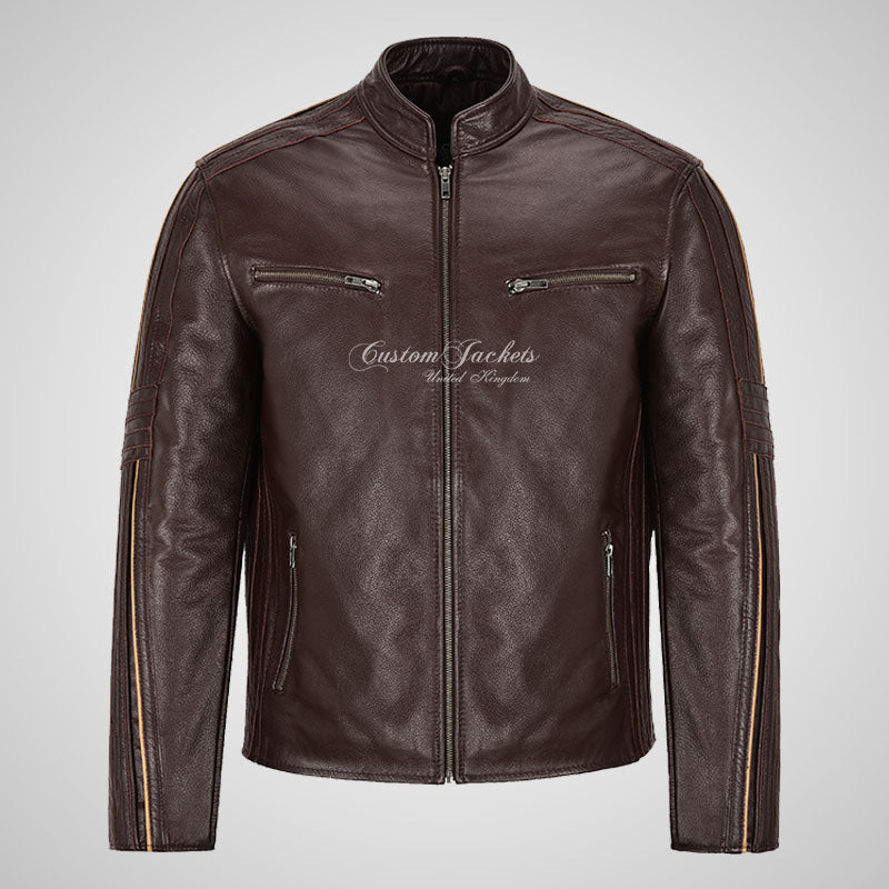 ARTURO Men’s Brown Leather Racer Jacket - Cowhide