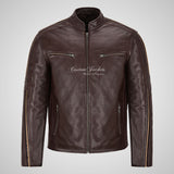 ARTURO Men’s Brown Leather Racer Jacket - Cowhide