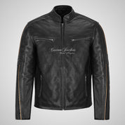 ARTURO Men’s Black Leather Racer Jacket - Cowhide