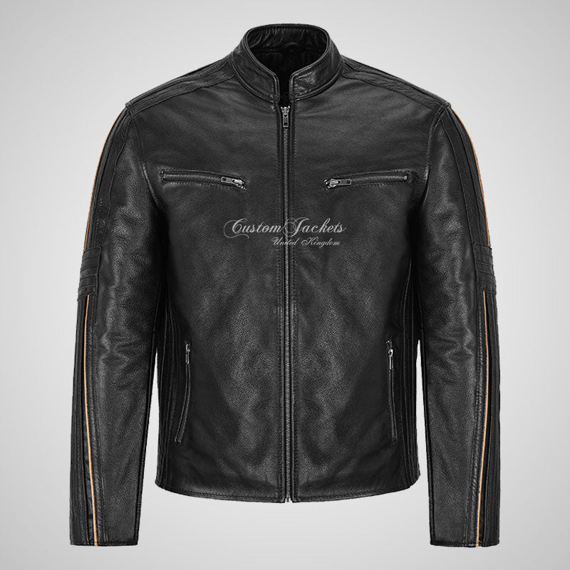 ARTURO Men’s Black Leather Racer Jacket - Cowhide
