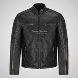 ARTURO Men’s Black Leather Racer Jacket - Cowhide