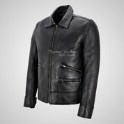 WRAITH Classic Mens Leather Jacket Black Soft Leather