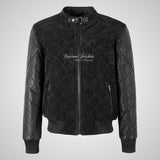 BRYSON Mens Leather and Suede Bomber Jacket Varsity Quilted Jacket