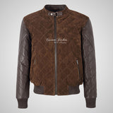 BRYSON Mens Leather and Suede Bomber Jacket Varsity Quilted Jacket