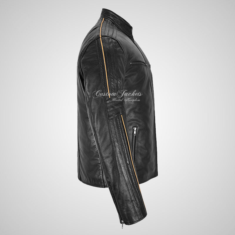 ARTURO Men’s Black Leather Racer Jacket - Cowhide