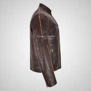 ARTURO Men’s Brown Leather Racer Jacket - Cowhide