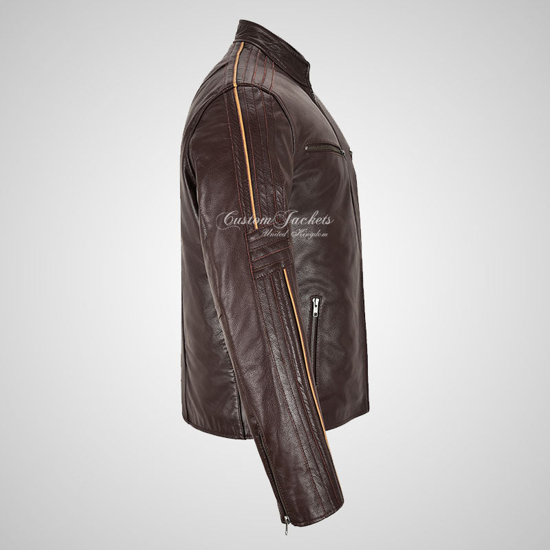 ARTURO Men’s Brown Leather Racer Jacket - Cowhide