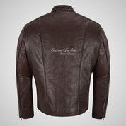 ARTURO Men’s Brown Leather Racer Jacket - Cowhide