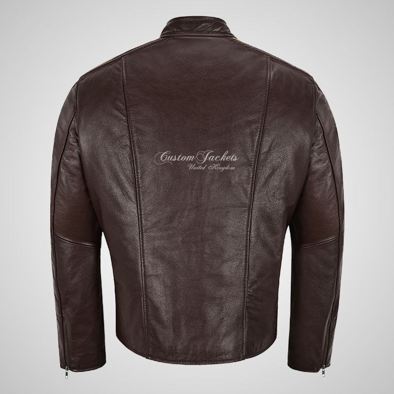 ARTURO Men’s Brown Leather Racer Jacket - Cowhide