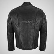 ARTURO Men’s Black Leather Racer Jacket - Cowhide