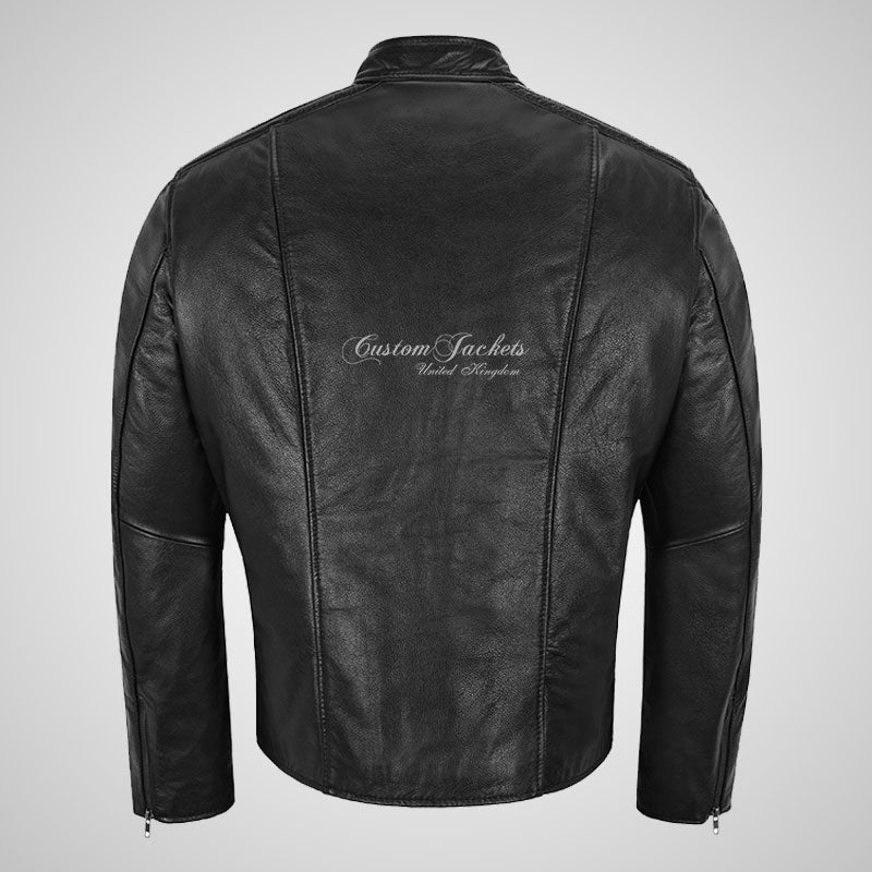 ARTURO Men’s Black Leather Racer Jacket - Cowhide