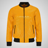 Dima Mens Leather Bomber Jacket Mustard Perforated Leather Jacket
