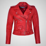 MB Ladies Biker Style Leather Jacket Soft Real Leather Jacket