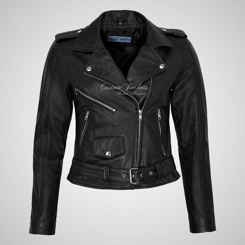 MB Ladies Biker Style Leather Jacket Soft Real Leather Jacket
