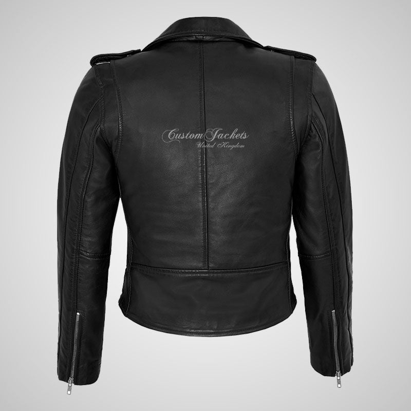 MB Ladies Biker Style Leather Jacket Soft Real Leather Jacket