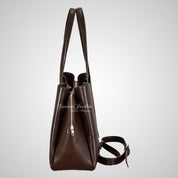 Ladies Zipped Tote Bag Canestrino Printed Brown Leather Purse