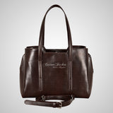 Ladies Zipped Tote Bag Canestrino Printed Brown Leather Purse