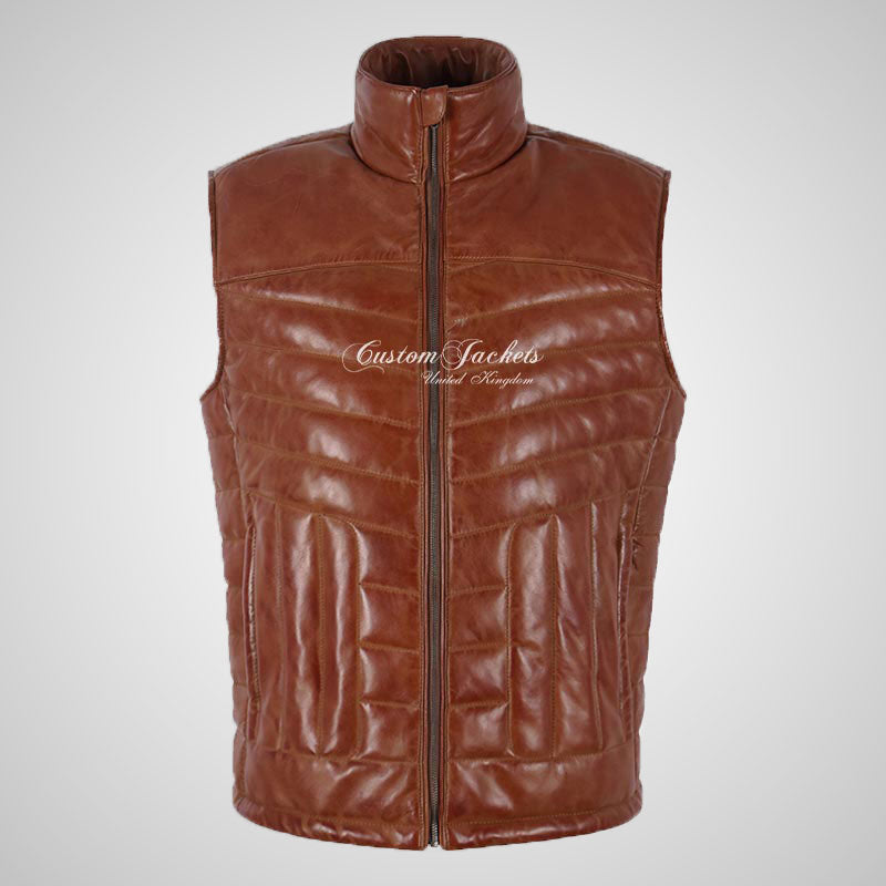 FILIP Mens Leather Vest Real Leather Bodywarmer Gillet Sleeveless Jacket