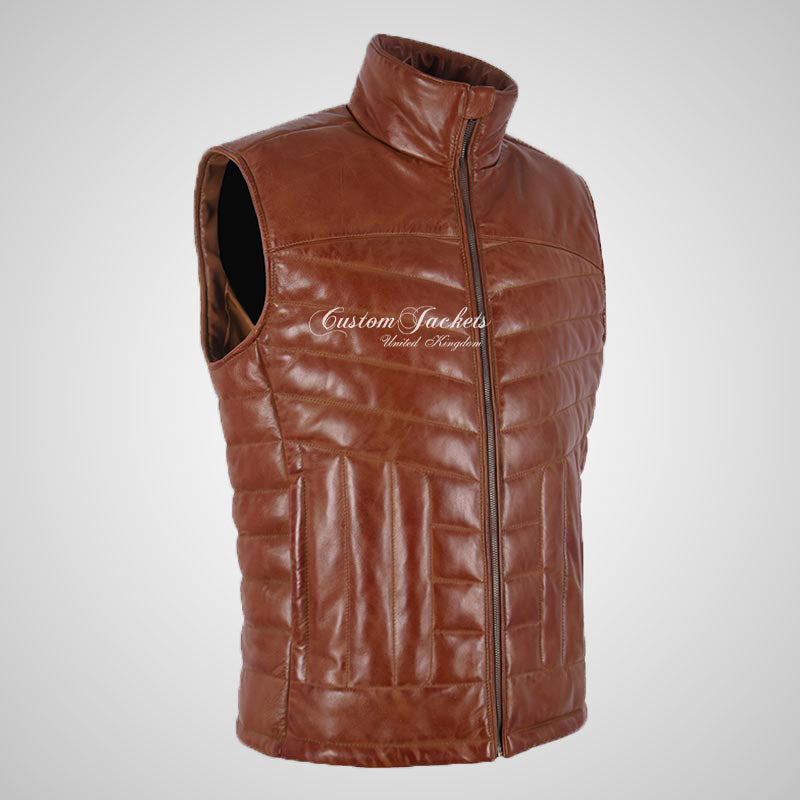 FILIP Mens Leather Vest Real Leather Bodywarmer Gillet Sleeveless Jacket