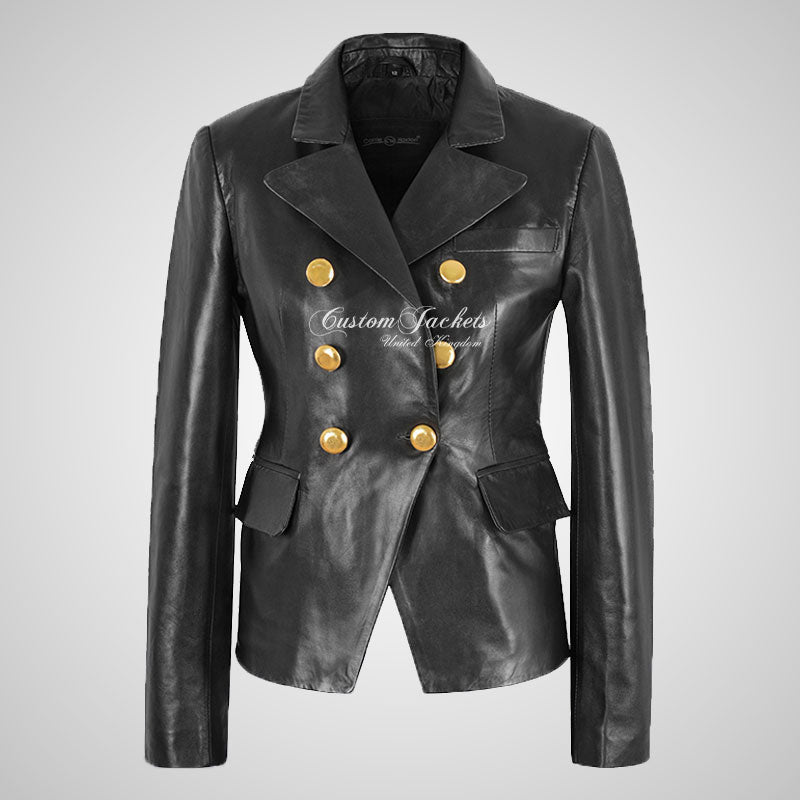 AZALEA Womens Leather Blazer Jacket Black Fitted Leather Jacket