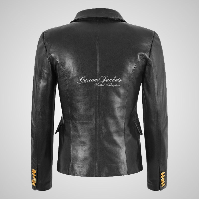 AZALEA Womens Leather Blazer Jacket Black Fitted Leather Jacket