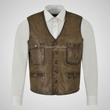 BELVOIR Mens Vintage Waxed Leather Waistcoat Black Soft Leather