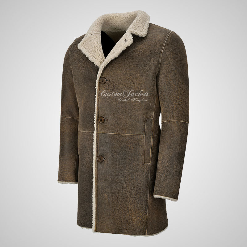 NORILSK Mens Shearling Coat Brown Sheepskin Fur Coat