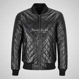 WINGED Mens Leather Quilted Bomber Jacket