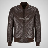 WINGED Mens Leather Quilted Bomber Jacket