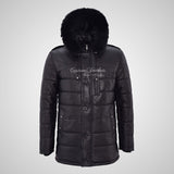 TOMSK Men's Fur Hooded Leather Parka Quilted Warm Jacket