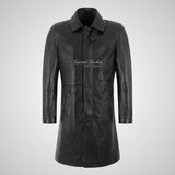 ZEKE Men’s Leather Long Trench Coat Black