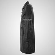 ZEKE Men’s Leather Long Trench Coat Black