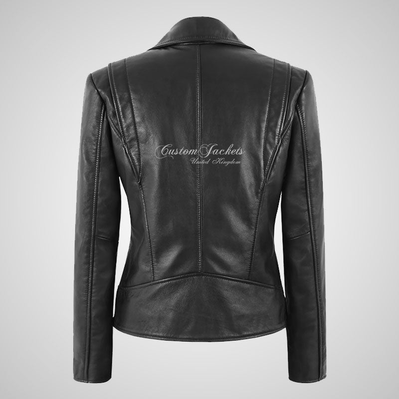 CHARYL Women Black Biker Leather Jacket Soft Real Leather