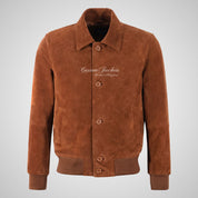 LOWEN Men’s Collared Suede Leather Bomber Jacket