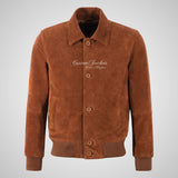 LOWEN Men’s Collared Suede Leather Bomber Jacket
