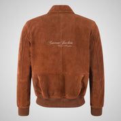 LOWEN Men’s Collared Suede Leather Bomber Jacket