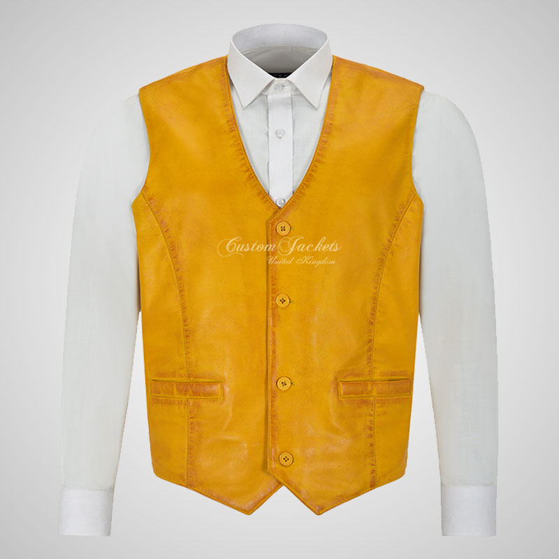YORK Men's Leather Waistcoat Soft Leather Vest
